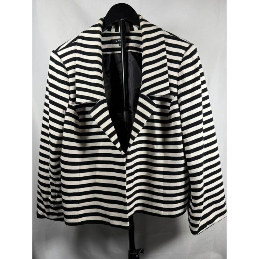 Chaus Black White Striped Blazer XL Open Front Jacket